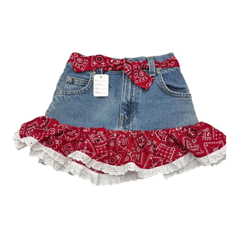 Kiddie Korral Western Wear Denim Skirt Upcycled Girls 5/6 NWOT